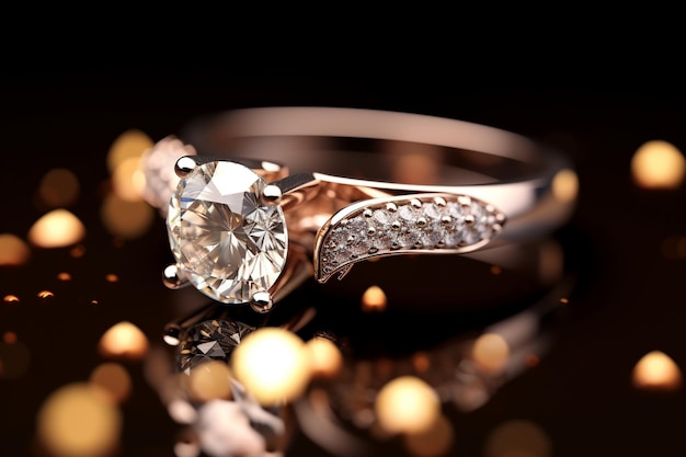 Um close de um elegante anel de noivado de diamante sy 00132 02