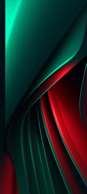 Foto um close de um fundo abstrato vermelho e verde com linhas curvas geradoras de ia