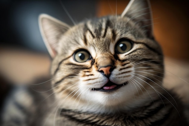 Um close de um gato fofo com uma expressão sorridente Generative AI