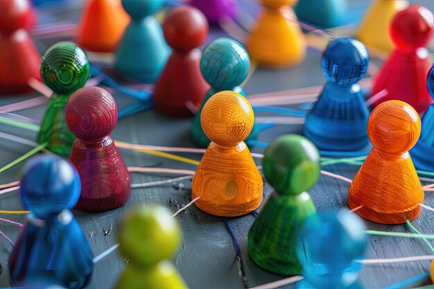 Foto um close de um grupo de figuras de brinquedo de madeira