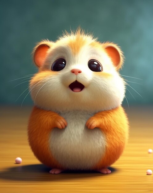 um close de um hamster sentado em um chão de madeira gera IA