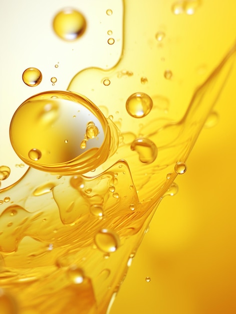 um close de um líquido amarelo com bolhas em um fundo amarelo generativo ai