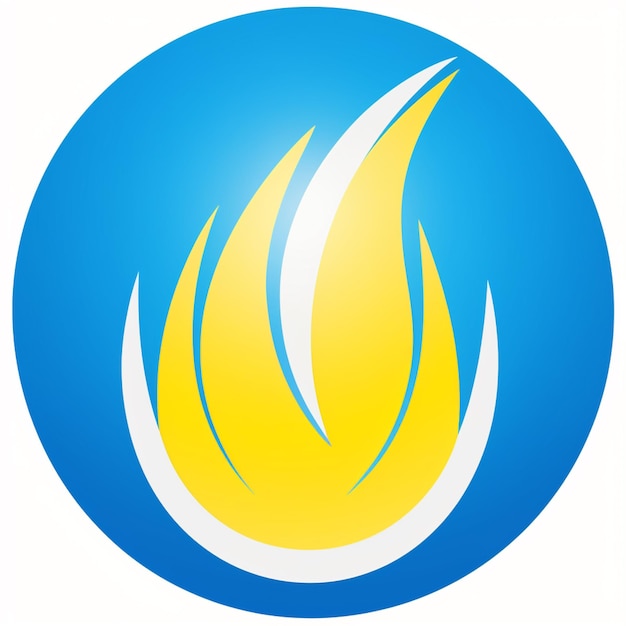 um close de um logotipo de fogo azul e amarelo com uma IA generativa de fundo branco
