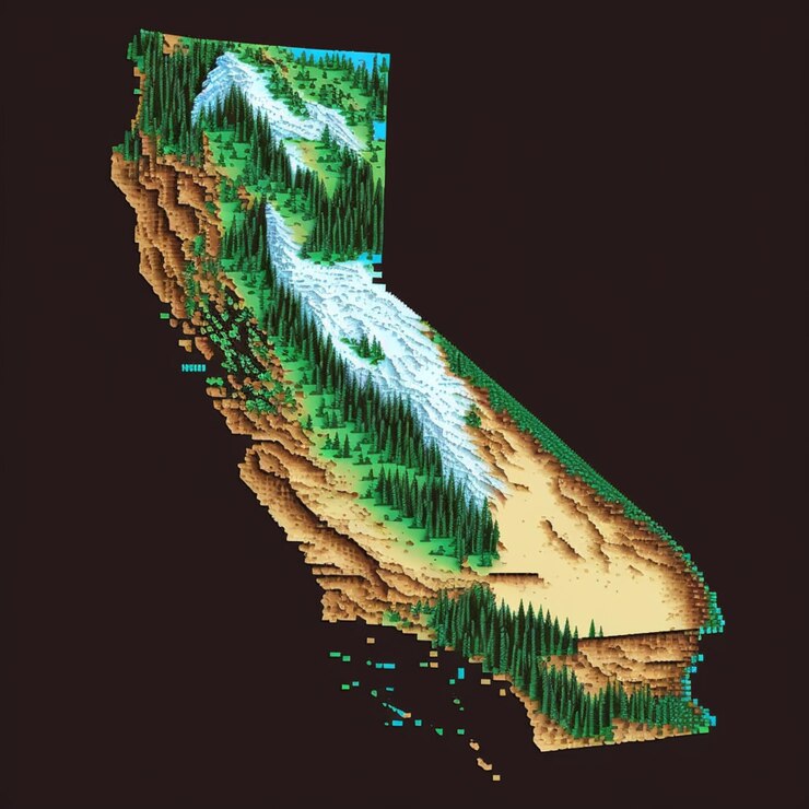 Foto um close de um mapa da califórnia com uma montanha ao fundo ai generative