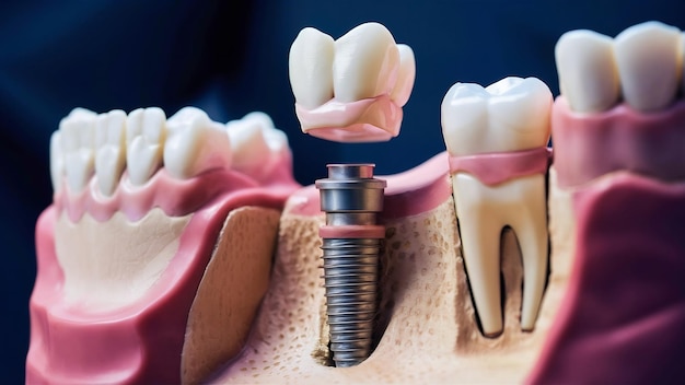 Foto um close de um modelo de implante dental