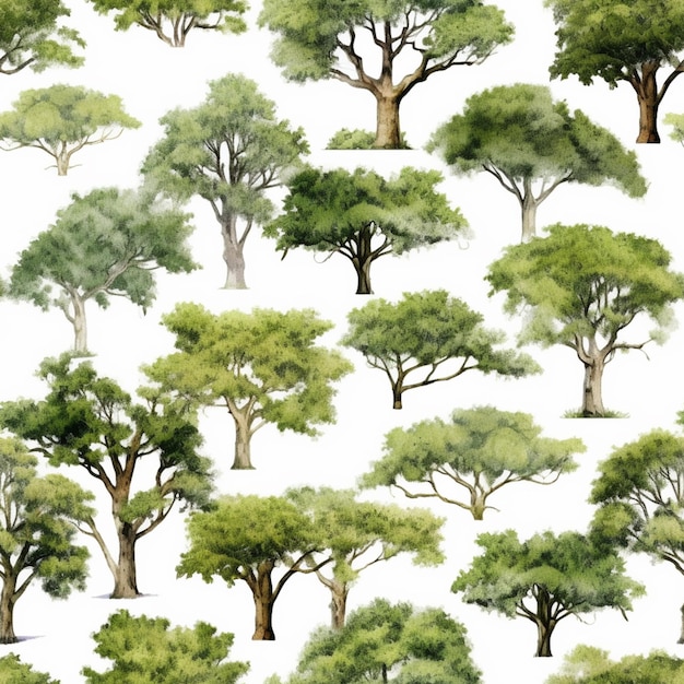 um close de um monte de árvores em um fundo branco generativo ai