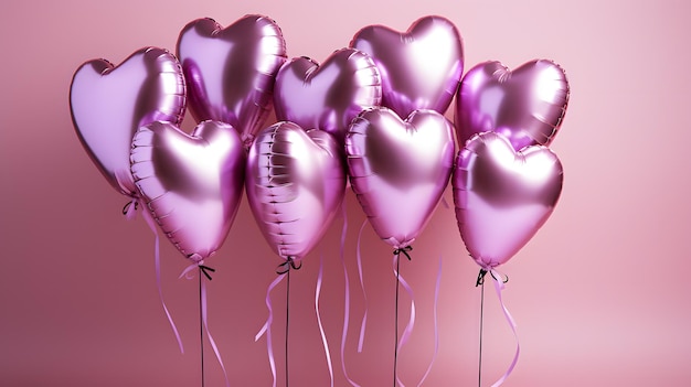 um close de um monte de balões rosa em forma de coração IA generativa