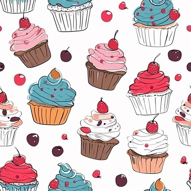 um close de um monte de cupcakes com diferentes coberturas generativas de IA