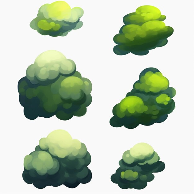 um close de um monte de nuvens verdes em um fundo branco gerativo de IA