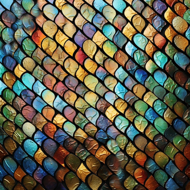 um close de um mosaico de vidro colorido com um fundo preto generativo ai