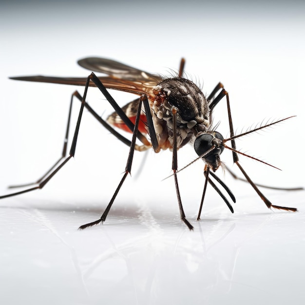 Foto um close de um mosquito em uma superfície branca