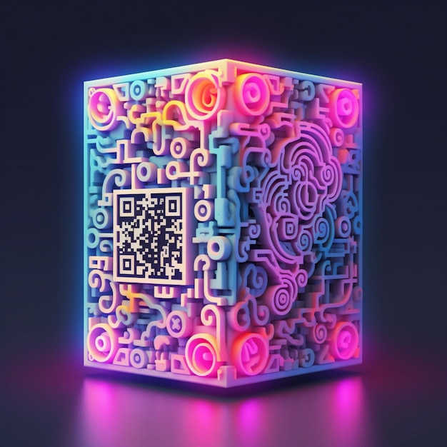 Um close de um objeto colorido com um código QR nele generativo ai