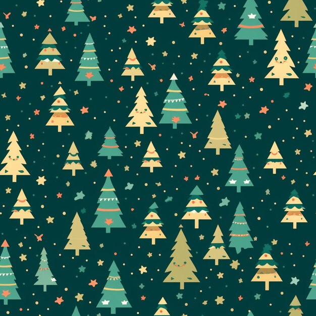 um close de um padrão de árvores de natal com estrelas generativas ai