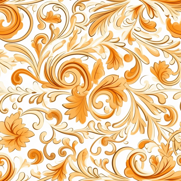 Foto um close de um padrão de flores e folhas laranjas generativas ai