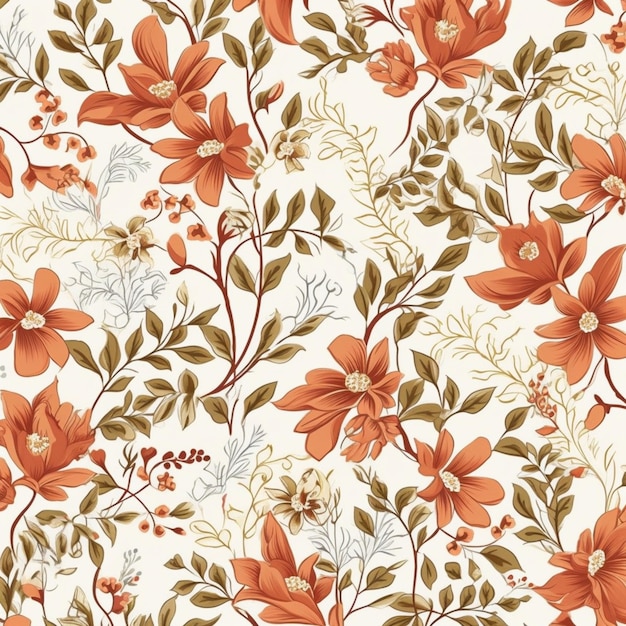 um close de um padrão floral com flores laranja generativa ai