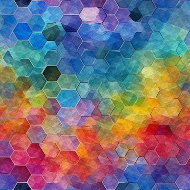 um close de um padrão hexagonal colorido com IA generativa de muitas cores