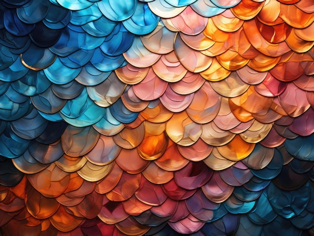 Um close de um padrão multicolorido de penas