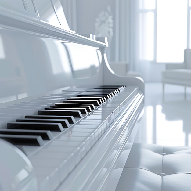 um close de um piano branco em uma sala branca