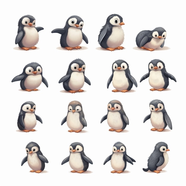 Um close de um pinguim com diferentes expressões em seu rosto generativo ai