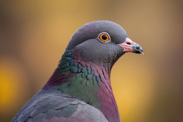 Um close de um pombo contra o fundo de Bokeh