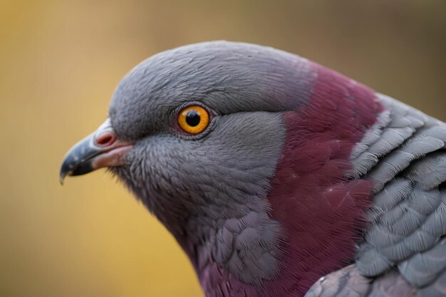 Foto um close de um pombo contra o fundo de bokeh