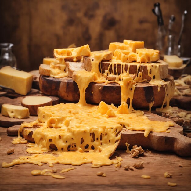 Um close de um prato de queijo