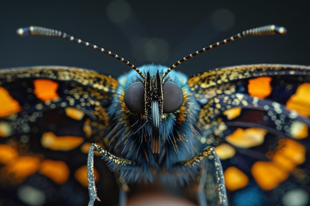 Um close de um rosto colorido de borboleta