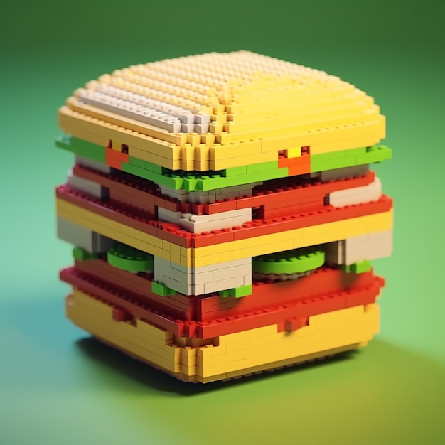 Um close de um sanduíche de lego com um fundo verde generativo ai