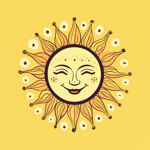 um close de um sol com um rosto em um fundo amarelo gerativo de IA