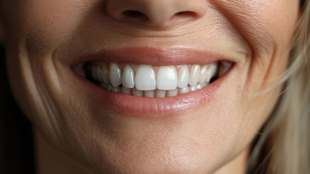 Um close de um sorriso brilhante com dentes perfeitamente brancos