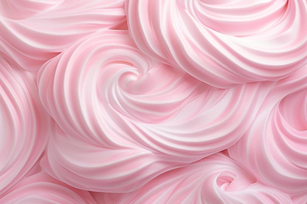um close de um sorvete rosa e branco.