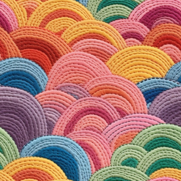um close de um tapete de malha colorido com muitos círculos geradores de IA