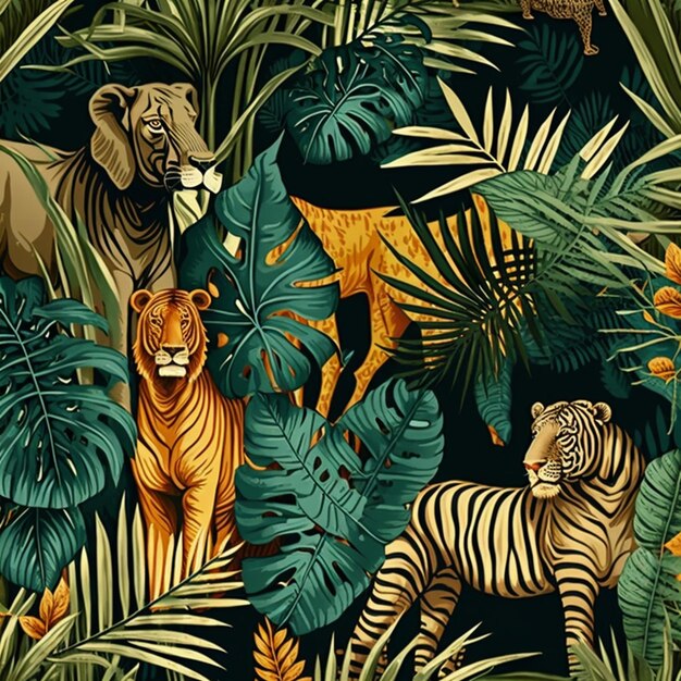 um close de um tigre e um tigre em uma selva generativa ai