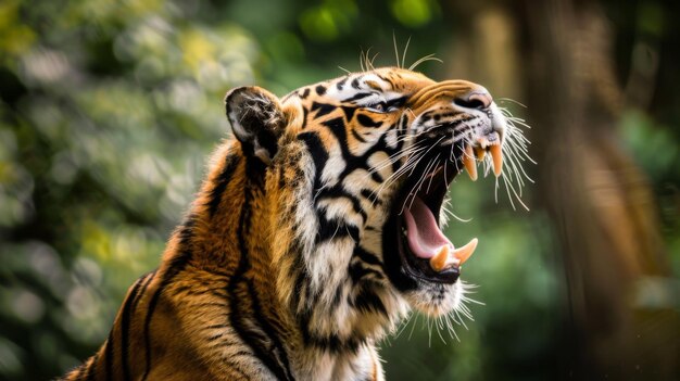 Um close de um tigre rugindo