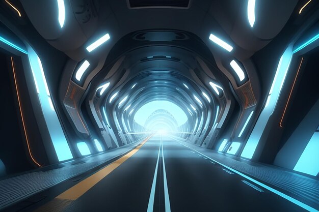 Um close de um túnel com uma luz no final ai generativa