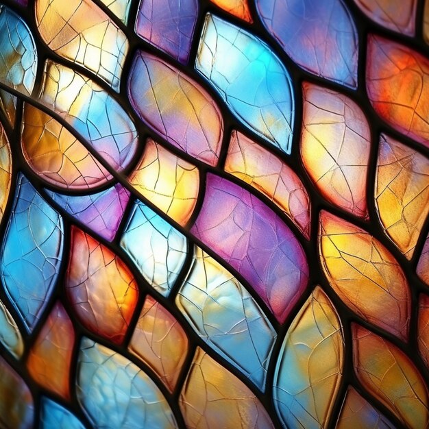 um close de um vaso de vitral com um padrão colorido generativo ai