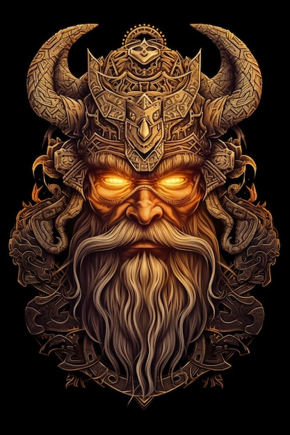 um close de um viking com barba e capacete com chifres gerativo de IA