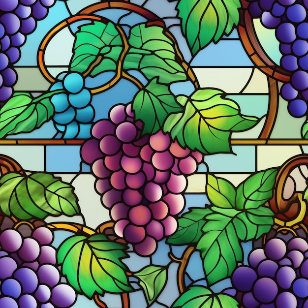 um close de um vitral com uvas ai generativa