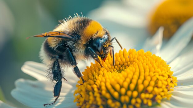 Um close de uma abelha em uma flor