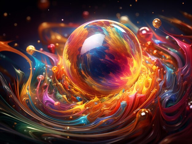 um close de uma bola colorida com muitas bolhas ai generativa