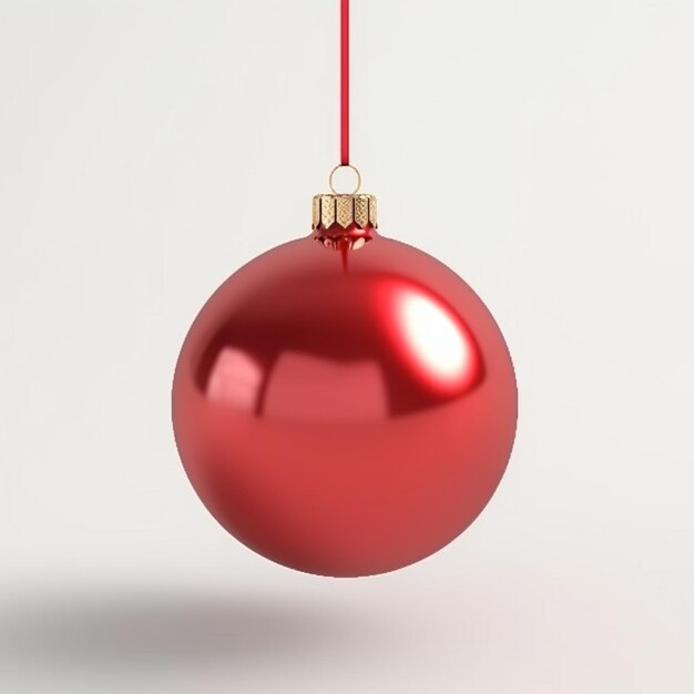 um close de uma bola de natal vermelha pendurada em um barbante vermelho gerador de IA