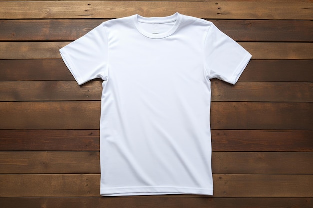 um close de uma camisa branca em uma superfície de madeira gerativa ai