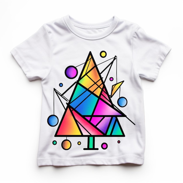 um close de uma camiseta infantil com um design colorido generativo ai