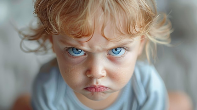 Um close de uma criança com olhos azuis