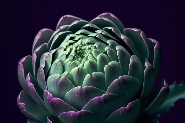 um close de uma enorme flor em um cenário de cor violeta