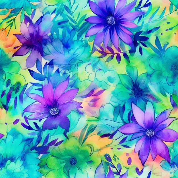 Foto um close de uma estampa floral colorida em um fundo colorido ai generative