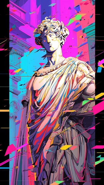 um close de uma estátua com um fundo colorido generativo ai