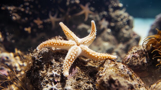 Um close de uma estrela-do-mar em uma rocha
