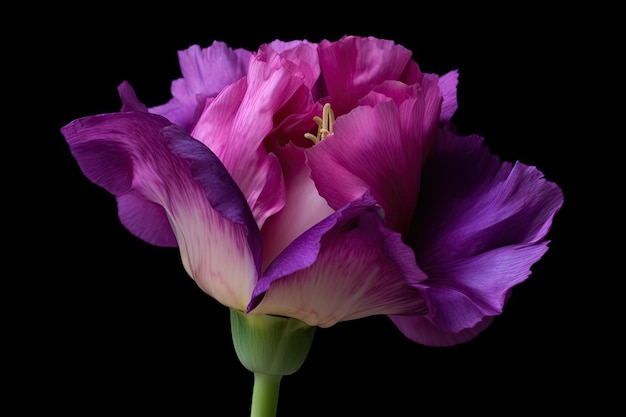 Um close de uma flor eustoma com suas pétalas delicadas e cores vibrantes à vista