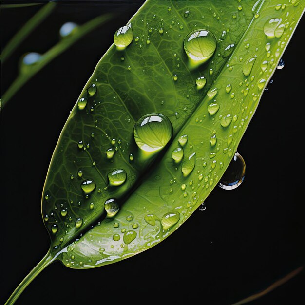 Foto um close de uma folha amarela com gotas de água da chuva